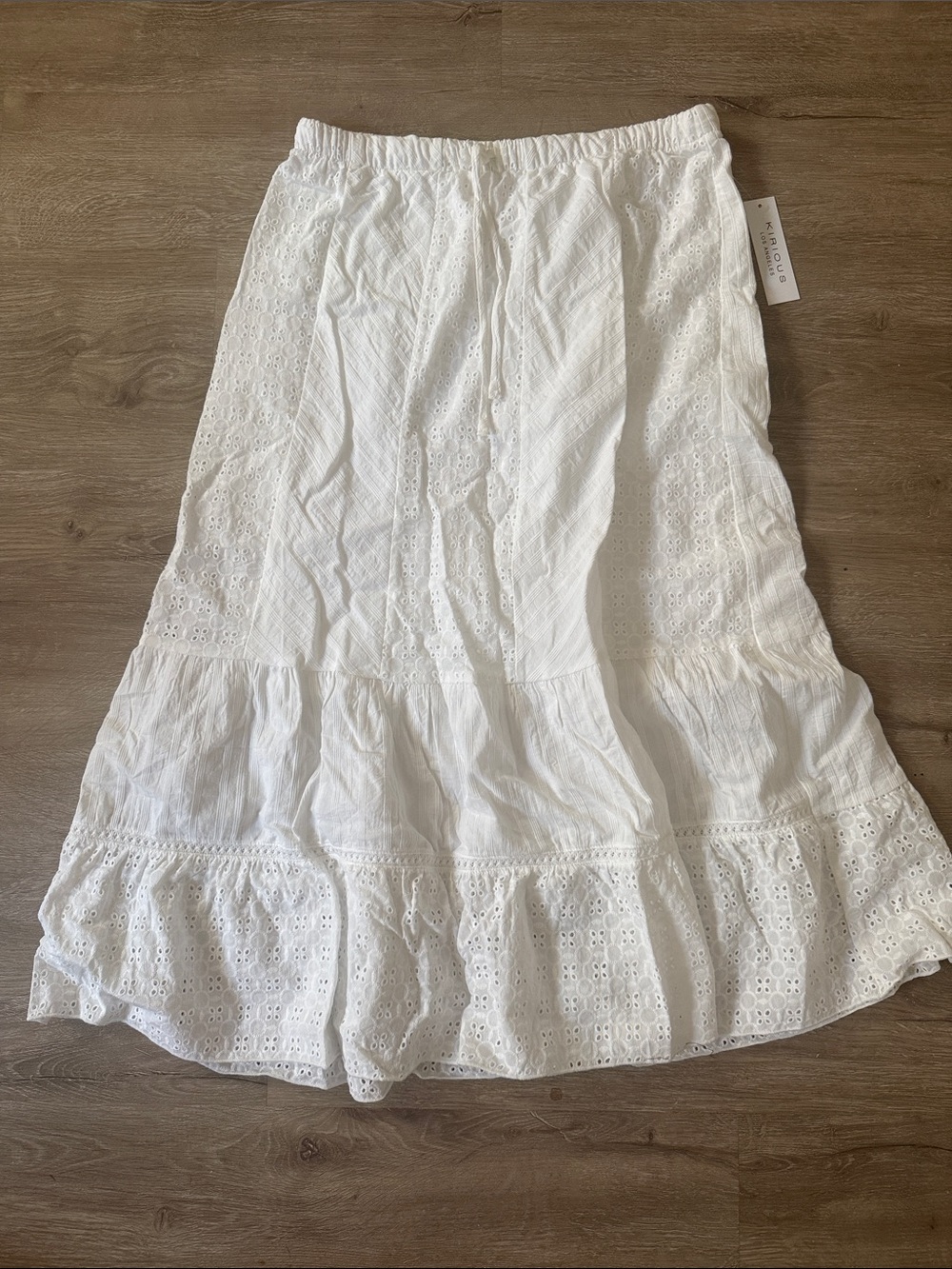 White Eyelet Tiered Maxi Skirt with Ruffle Hem
